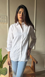 将图像加载到图库查看器中, Women's Lakhnavi Handcrafted Linen Cotton Chikankari Top - HONC0293098