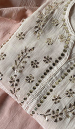 Load image into Gallery viewer, Khushi Women's Lakhnavi Handcrafted Mul Chanderi Chikankari Semi - Stitched Kurta Dupatta Set - HONC0248166