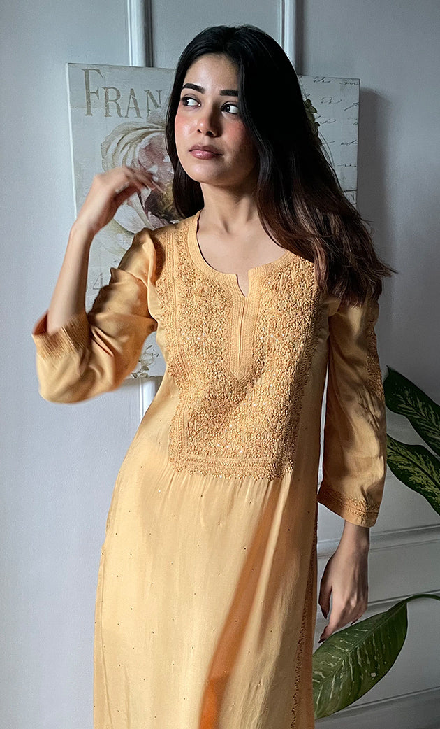 Women's Lucknowi Handcrafted Modal Cotton Chikankari Kurti - HONC0264887