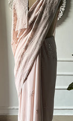 将图像加载到图库查看器中, Women's Lakhnavi Handcrafted Viscose Georgette Chikankari Saree - HONC0317907