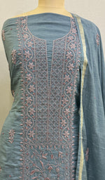 Load image into Gallery viewer, Women's Lakhnavi Handcrafted Chanderi Silk Chikankari Kurta Dupatta Set - HONC0135400