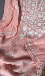 Load image into Gallery viewer, Women's Lakhnavi Handcrafted Mul Chanderi Semi - Stitched Kurta And Dupatta Set - HONC0307152