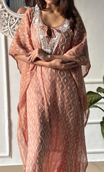 Load image into Gallery viewer, Rabia Women's Lucknowi Handcrafted Mul chanderi Chikankari Kaftan - HONC0326228