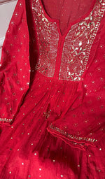 将图像加载到图库查看器中, Women's Lakhnavi Handcrafted Mul Chanderi Semi - Stitched Kurta And Dupatta Set - HONC0267213