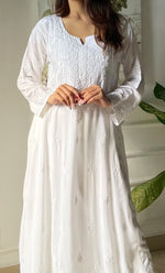 Load image into Gallery viewer, Women's Lucknowi Handcrafted Modal Cotton Chikankari Anarkali Dress - HONC0303892
