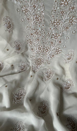 将图像加载到图库查看器中, Women's Lakhnavi Handcrafted Pure Silk Georgette Chikankari Kurta And Dupatta Set- HONC0249937