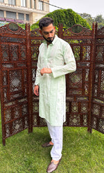 Load image into Gallery viewer, Men's Lucknowi Handcrafted Cotton Chikankari Kurta - HONC0315392