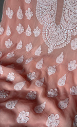 将图像加载到图库查看器中, Yumna Women's Lucknowi Handcrafted Faux-Georgette Chikankari Suit Material - HONC0263064