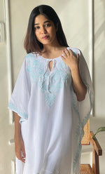 将图像加载到图库查看器中, Women's Lucknowi Handcrafted Cotton Chikankari Kaftan - HONC0297321