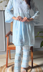 将图像加载到图库查看器中, Women's Lakhnavi Handcrafted Modal Cotton Chikankari Kurta And Pant Set - HONC0301743