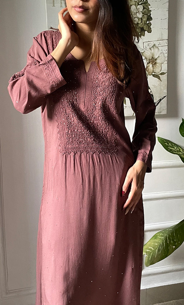 Women's Lucknowi Handcrafted Modal Cotton Chikankari Kurti - HONC0264965