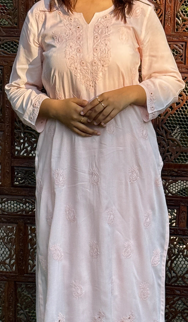Women's Lucknowi Handcrafted Modal Cotton Chikankari Kurti - HONC0225836