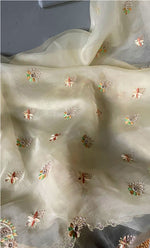 Load image into Gallery viewer, Women's Lakhnavi Handcrafted Pure Organza Chikankari Unstitched Kurta And Dupatta Set- HONC0267221