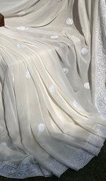 Load image into Gallery viewer, Women's Lakhnavi Handcrafted Pure Silk Georgette Chikankari Saree - HONC0274174