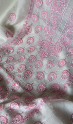 Load image into Gallery viewer, Eshal Women's Lakhnavi Handcrafted Mul Chanderi Unstitched Kurta And Dupatta Set - HONC0284789