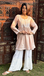 Load image into Gallery viewer, Women's Lakhnavi Handcrafted Chanderi Silk Chikankari Top - HONC0261128