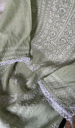 Load image into Gallery viewer, Women's Lakhnavi Handcrafted Mul Chanderi Chikankari Semi Stitched Kurta And Dupatta Set- HONC0293269