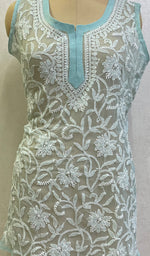 Load image into Gallery viewer, Women's Lucknowi Handcrafted Faux-Georgette Chikankari Top- HONC0140438