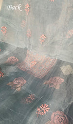 Load image into Gallery viewer, Women's Lakhnavi Handcrafted Pure Organza Chikankari Unstitched Kurta And Dupatta Set- HONC0341495