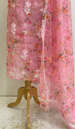 将图像加载到图库查看器中, Women's Lakhnavi Handcrafted Organza Chikankari Unstitched Kurta And Dupatta Set - HONC0130912