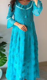 Load image into Gallery viewer, Aidah Women's Lakhnavi Handcrafted Faux-Georgette Chikankari Anarkali Dress - HONC038898