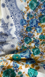 将图像加载到图库查看器中, Women's Lakhnavi Handcrafted Cotton Chikankari Unstitched Kurti Fabric - HONC0284347