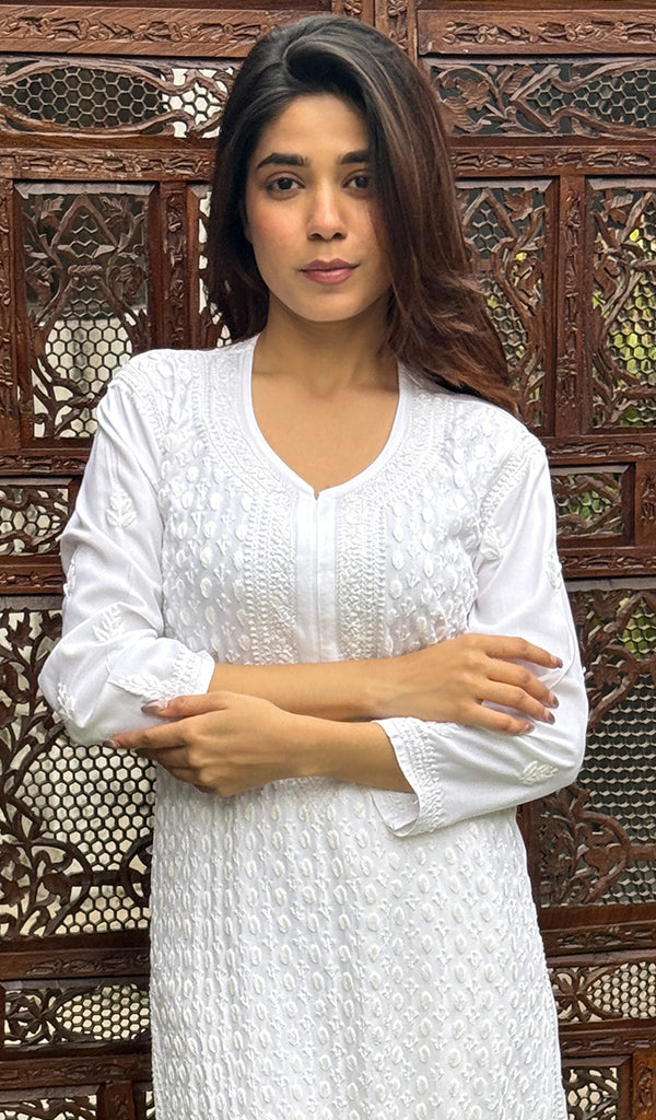 Arohi Women's Lakhnavi Handcrafted Pure Manglore silk Shirt with fine Chikankari - HONC0306916
