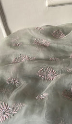 Load image into Gallery viewer, Women's Lakhnavi Handcrafted Pure Organza Chikankari Unstitched Kurta And Dupatta Set- HONC0335078