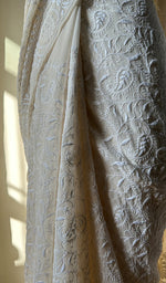 Load image into Gallery viewer, Women's Lakhnavi Handcrafted Pure Silk Georgette Chikankari Saree- HONC0213505