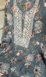 将图像加载到图库查看器中, Disha Women's Lakhnavi Handcrafted Organza Chikankari Unstitched Kurti Fabric - HONC0332154