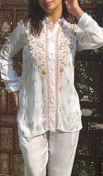 将图像加载到图库查看器中, Women's Lakhnavi Handcrafted Modal Cotton Chikankari Kurta And Palazzo Set - HONC0244558