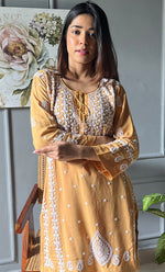 将图像加载到图库查看器中, Women's Lakhnavi Handcrafted Modal Cotton Chikankari Kurta And Pant Set - HONC0300584