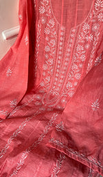 将图像加载到图库查看器中, Women's Lakhnavi Handcrafted Linen Cotton Semi -Stitched Anarkali And Dupatta Set - HONC0246483