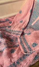 Load image into Gallery viewer, Women's Lakhnavi Handcrafted Mul Chanderi Chikankari Semi Stitched Anarkali And Dupatta Set- HONC0286663