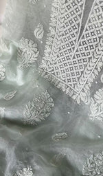 将图像加载到图库查看器中, Women's Lakhnavi Handcrafted Organza Chikankari Unstitched Full Suit Material - HONC0271210