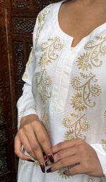 Load image into Gallery viewer, Zara Women's Lakhnavi Handcrafted Modal Cotton Chikankari Kurta And Skirt Set - HONC0251117