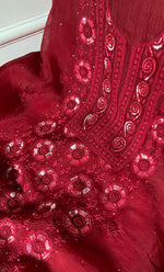 Load image into Gallery viewer, Gulalai Women's Lakhnavi Handcrafted Pure Organza Chikankari Unstitched Kurta And Dupatta Set- HONC0328888