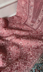 将图像加载到图库查看器中, Women's Lakhnavi Handcrafted Pure Organza Chikankari Unstitched Kurta And Dupatta Set- HONC0319970