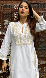 将图像加载到图库查看器中, Women's Lucknowi Handcrafted Cotton Chikankari Kurti - HONC0274386