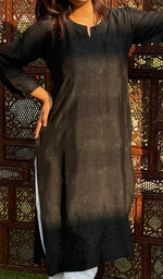 Load image into Gallery viewer, Women's Lucknowi Handcrafted Raw Silk Chikankari Kurti - HONC0224014