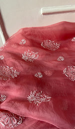 Load image into Gallery viewer, Women's Lakhnavi Handcrafted Pure Organza Chikankari Unstitched Kurta And Dupatta Set- HONC0335079