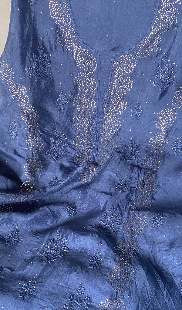 Afeera Women's Lakhnavi Handcrafted Pure Organza Chikankari Unstitched Kurta And Dupatta Set- HONC0261148