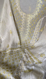 Load image into Gallery viewer, Saziya Women's Lakhnavi Handcrafted Mul Chanderi Semi - Stitched Kurta And Dupatta Set - HONC0346168