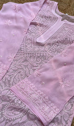 Load image into Gallery viewer, Safiya Women's Lakhnavi Handcrafted Viscose Georgette Chikankari Kurti- HONC0276115