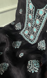 将图像加载到图库查看器中, Women's Lakhnavi Handcrafted Pure Organza Chikankari Unstitched Kurta And Dupatta Set- HONC0311244