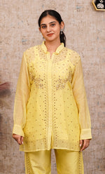 Load image into Gallery viewer, Women's Lucknowi Handcrafted Mul Chanderi Stitched Chikankari Kurta And Plazzo Set- HONC0318573
