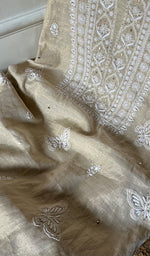 将图像加载到图库查看器中, Women's Lakhnavi Handcrafted Tissue Chanderi Unstitched Kurta And Dupatta Set - HONC0282347