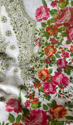 将图像加载到图库查看器中, Women's Lakhnavi Handcrafted Cotton Chikankari Unstitched Kurti Fabric - HONC0284318