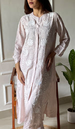将图像加载到图库查看器中, Women's Lakhnavi Handcrafted Cotton Chikankari Kurta And Palazzo Set - HONC0289185