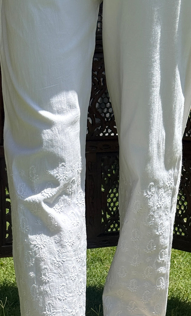 Women's Lucknowi Handcrafted  Cotton Chikankari Pant - HONC0285986